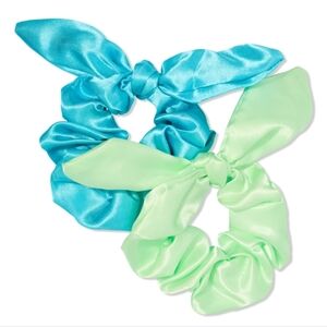Satin Stretch Bow Srunchie Hair Tie Set Blue & Green Haircare Styling Tools